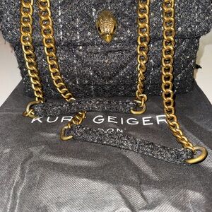 Kurt Geiger Charcoal Tweed Shoulder Bag with Gold Chain